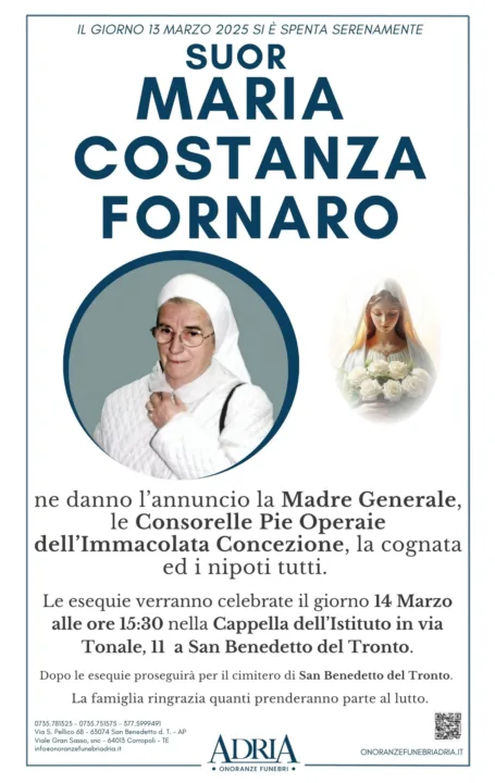 SUOR MARIA COSTANZA FORNARO